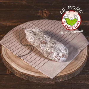 Saucisson sec pur porc origine Haute-Loire fabriquée artisanalement par les Salaisons de Montagnac