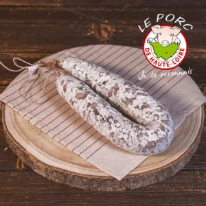 Saucisse sèche pur porc origine Haute-Loire fabriquée artisanalement par les Salaisons de Montagnac