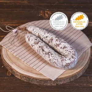Saucisse sèche pur porc fabriquée artisanalement par les Salaisons de Montagnac, charcuterie traditionnelle